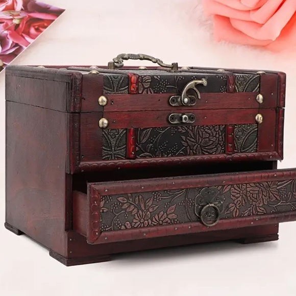 New Elegant Wooden Jewelry Box with Drawer - Brown - Picture 2 of 9